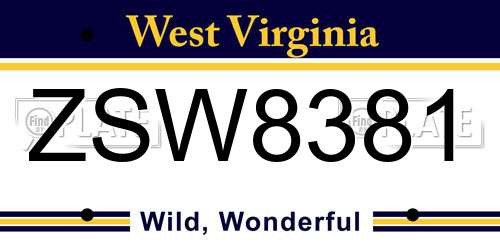 ZSW8381 West Virginia License Plate