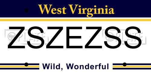 ZSZEZSS West Virginia License Plate