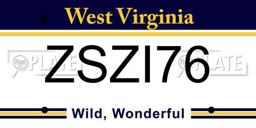 ZSZI76 West Virginia License Plate