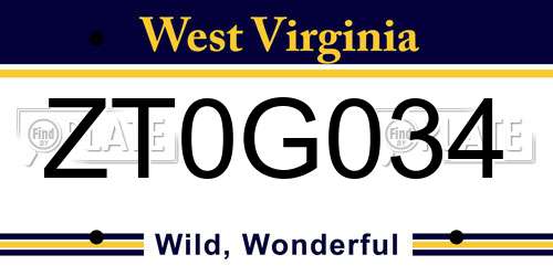 ZT0G034 West Virginia License Plate