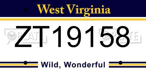 ZT19158 West Virginia License Plate
