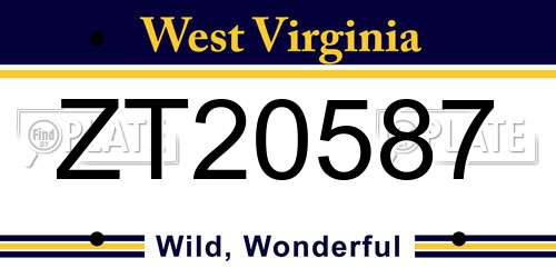ZT20587 West Virginia License Plate