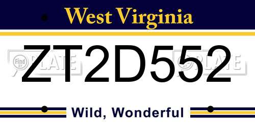 ZT2D552 West Virginia License Plate