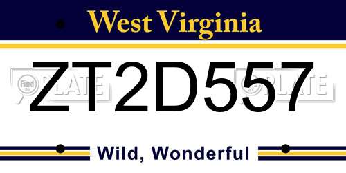 ZT2D557 West Virginia License Plate