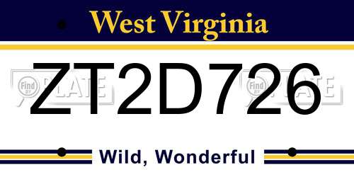 ZT2D726 West Virginia License Plate
