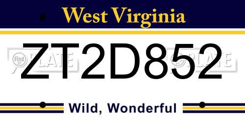 ZT2D852 West Virginia License Plate