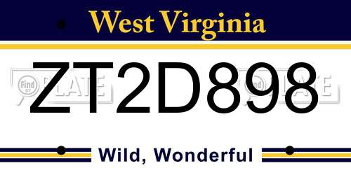ZT2D898 West Virginia License Plate