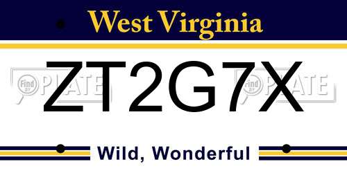 ZT2G7X West Virginia License Plate
