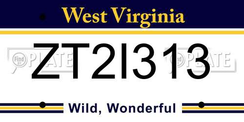 ZT2I313 West Virginia License Plate