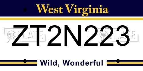 ZT2N223 West Virginia License Plate