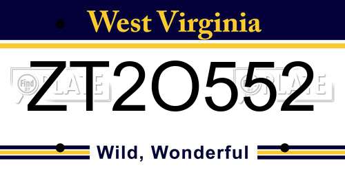 ZT2O552 West Virginia License Plate