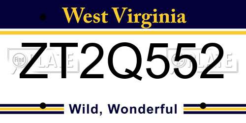 ZT2Q552 West Virginia License Plate