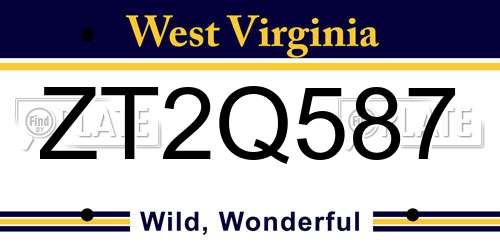 ZT2Q587 West Virginia License Plate