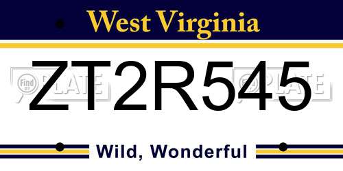ZT2R545 West Virginia License Plate