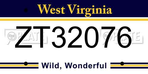 ZT32076 West Virginia License Plate