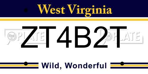 ZT4B2T West Virginia License Plate