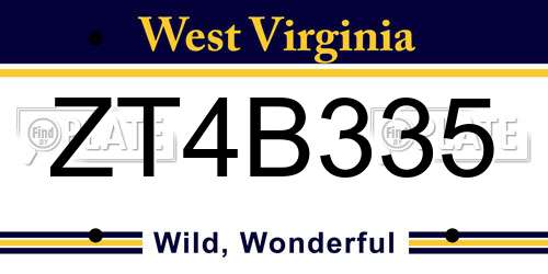 ZT4B335 West Virginia License Plate