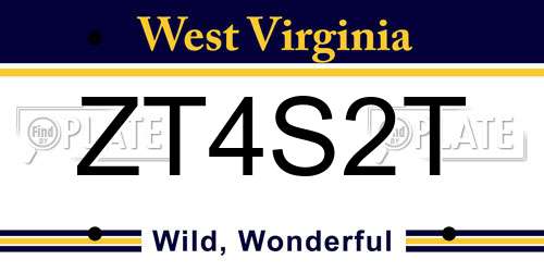 ZT4S2T West Virginia License Plate