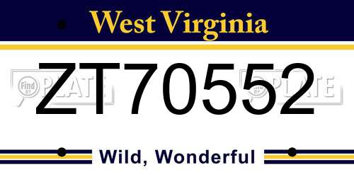 ZT70552 West Virginia License Plate