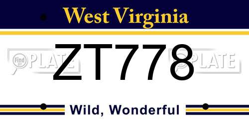 ZT778 West Virginia License Plate