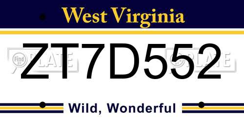 ZT7D552 West Virginia License Plate