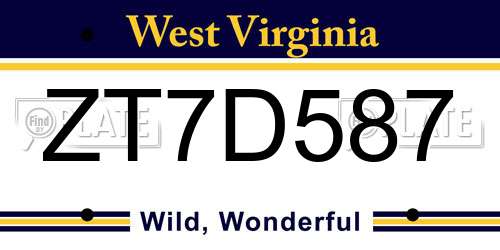 ZT7D587 West Virginia License Plate