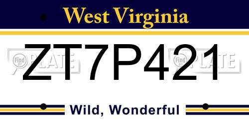 ZT7P421 West Virginia License Plate