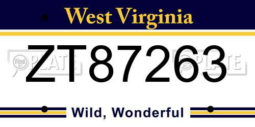 ZT87263 West Virginia License Plate