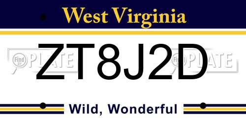 ZT8J2D West Virginia License Plate