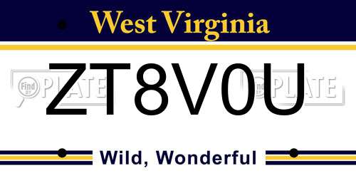 ZT8V0U West Virginia License Plate