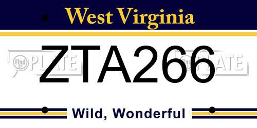 ZTA266 West Virginia License Plate