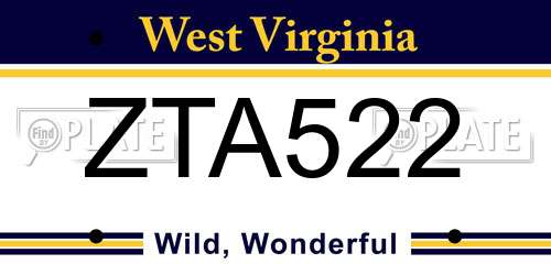 ZTA522 West Virginia License Plate