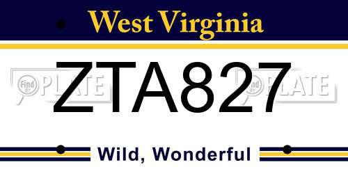 ZTA827 West Virginia License Plate