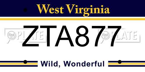 ZTA877 West Virginia License Plate