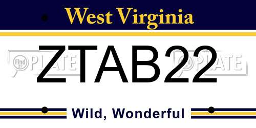 ZTAB22 West Virginia License Plate