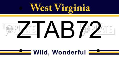 ZTAB72 West Virginia License Plate