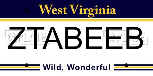 ZTABEEB West Virginia License Plate