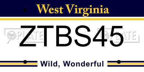 ZTBS45 West Virginia License Plate