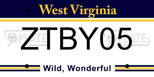 ZTBY05 West Virginia License Plate