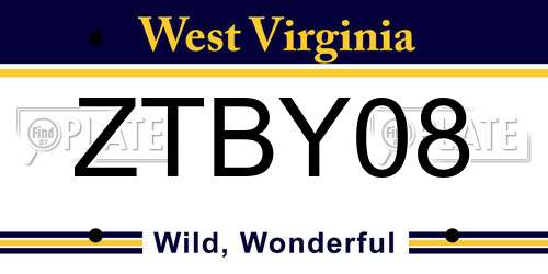 ZTBY08 West Virginia License Plate