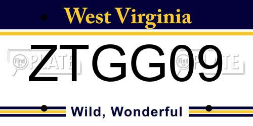 ZTGG09 West Virginia License Plate