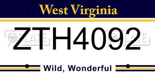 ZTH4092 West Virginia License Plate