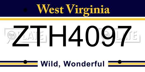 ZTH4097 West Virginia License Plate