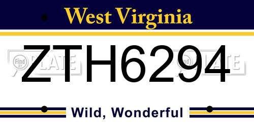ZTH6294 West Virginia License Plate