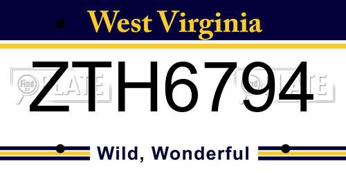 ZTH6794 West Virginia License Plate