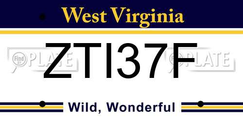 ZTI37F West Virginia License Plate