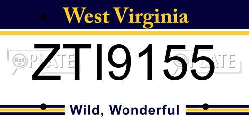 ZTI9155 West Virginia License Plate
