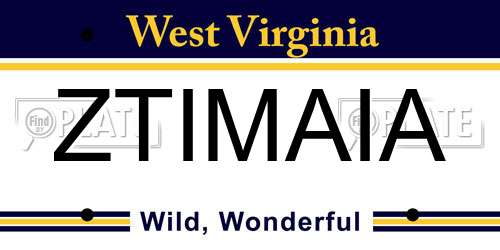 ZTIMAIA West Virginia License Plate