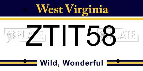 ZTIT58 West Virginia License Plate