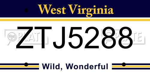 ZTJ5288 West Virginia License Plate